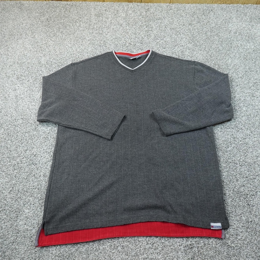 VTG Anchor Blue Sweater Mens 2XL Gray V Neck Knit Pullover Logo Casual 90s Y2K